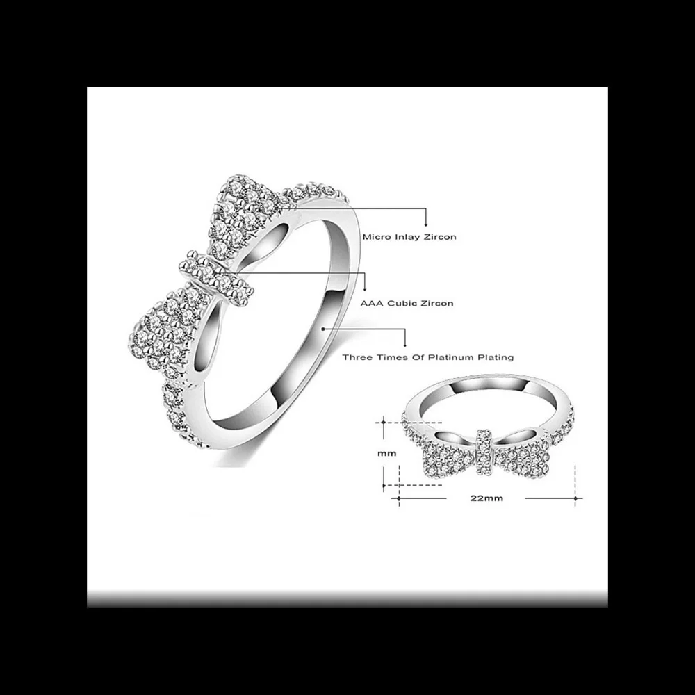 SILVER CUBIC ZIRCONIA MIDI BOW RING l Dainty Ring